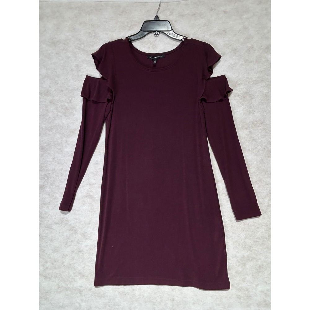 White House Black Market Burgundy Cold Shoulder Ruffle Mini Dress Small Plum